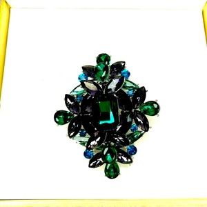 Charter Club Rhodium Purple and Emerald Green Brooch
